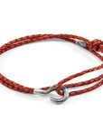 Amber Red Charles Silver and Braided Leather SKINNY Bracelet