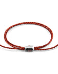 Amber Red Edward Silver and Braided Leather SKINNY Bracelet