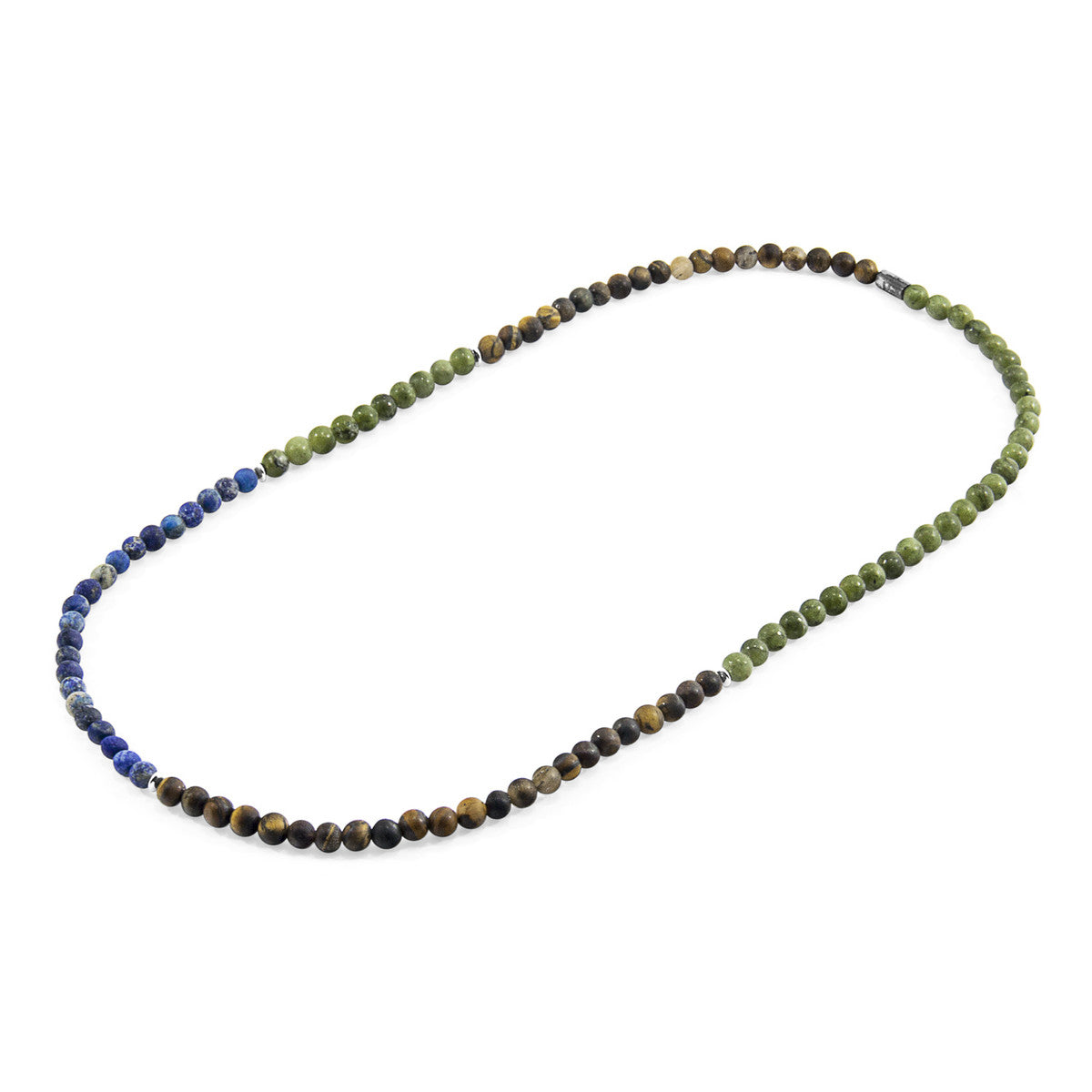 Brown Tigers Eye, Blue Sodalite and Green Jade Isaac Silver and Stone SKINNY Necklace x Wrap Bracelet