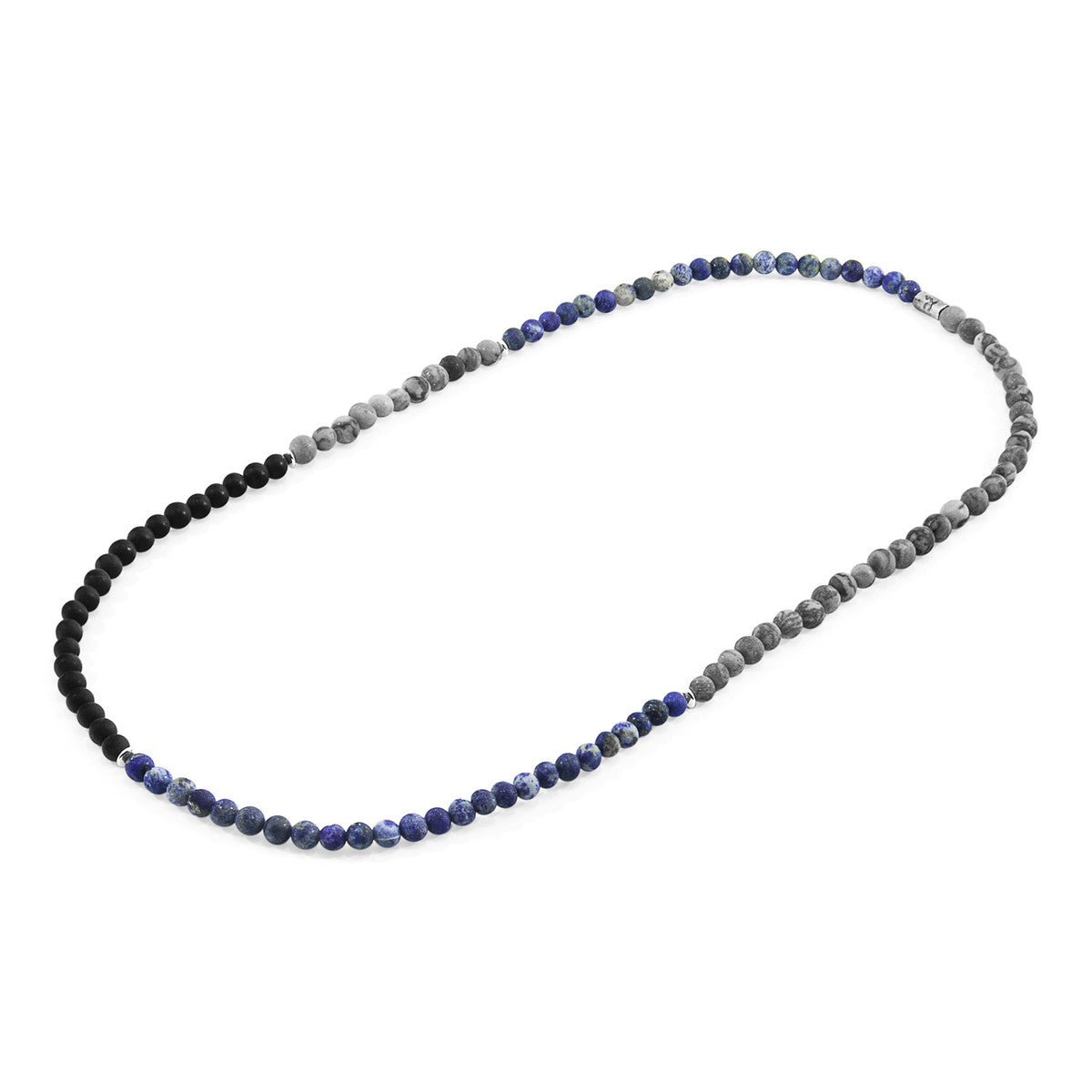 Blue Sodalite, Black Onyx and Grey Jasper Isaac Silver and Stone SKINNY Necklace x Wrap Bracelet