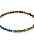 Brown Tigers Eye, Blue Sodalite and Green Jade Joshua Silver and Stone SKINNY Bracelet