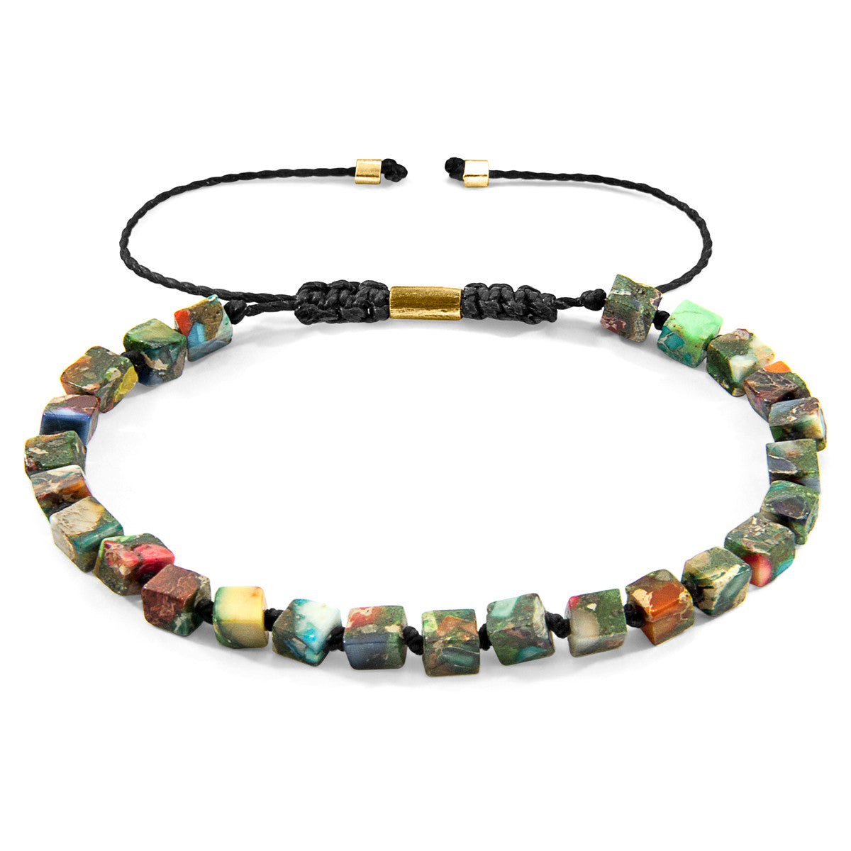 Multicoloured Imperial Jasper Ralph 9ct Yellow Gold and Stone SKINNY Macrame Bracelet