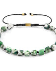 Green Natural Tree Agate Ralph 9ct Yellow Gold and Stone SKINNY Macrame Bracelet