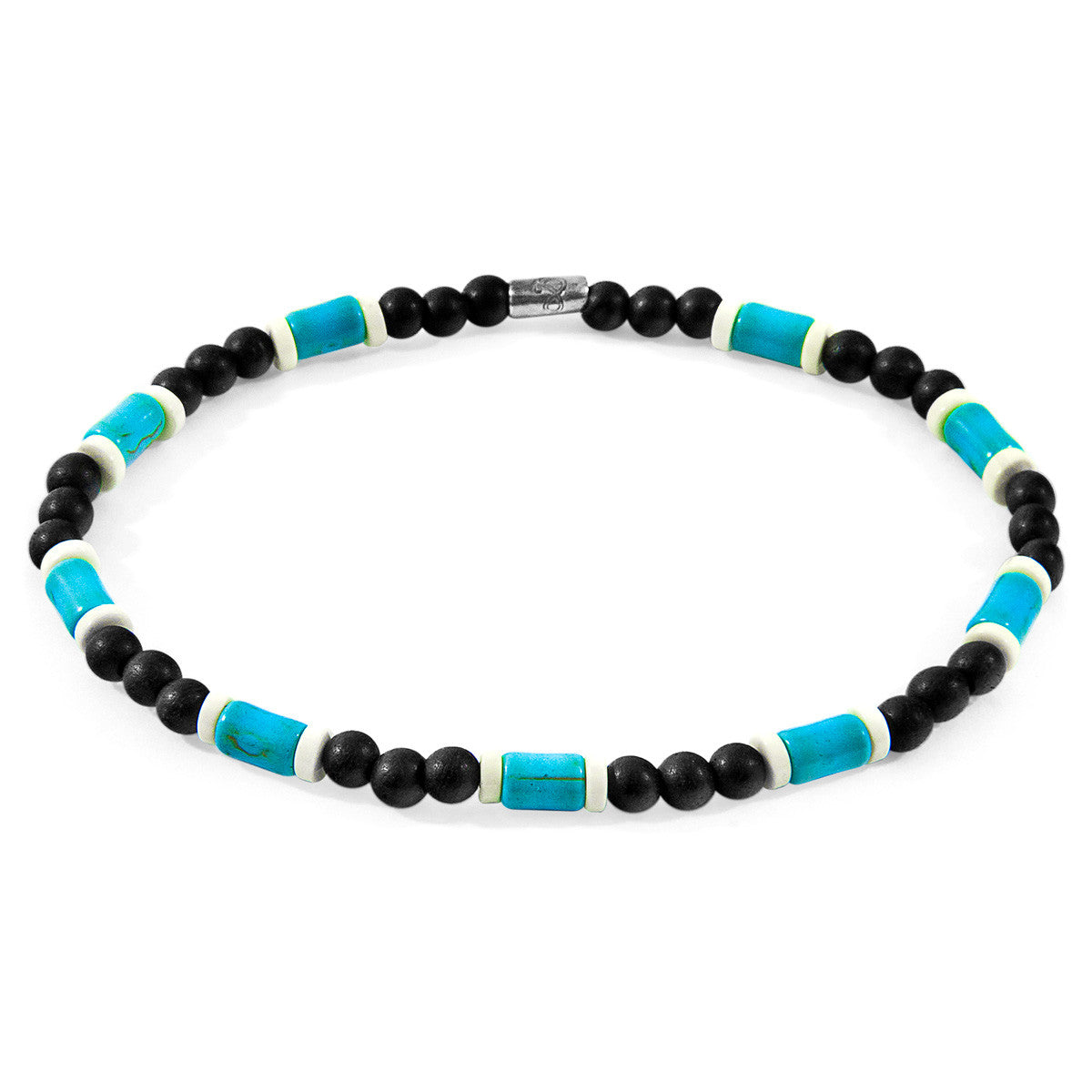 Blue Turquoise, White Agate and Black Ebony Wood Samuel Silver and Stone SKINNY Bracelet
