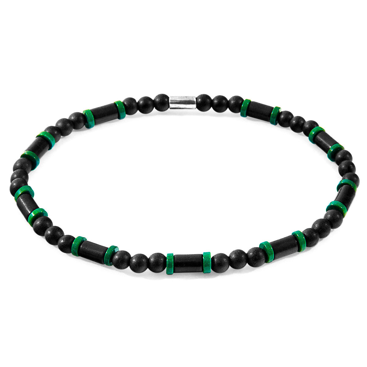 Black Turquoise, Green Agate and Black Ebony Wood Samuel Silver and Stone SKINNY Bracelet