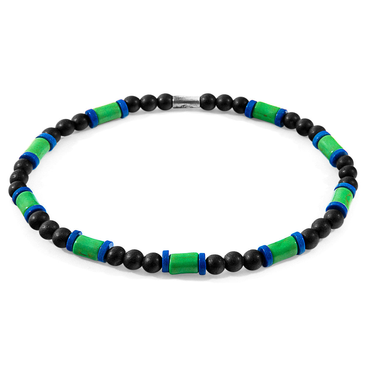 Green Turquoise, Blue Agate and Black Ebony Wood Samuel Silver and Stone SKINNY Bracelet