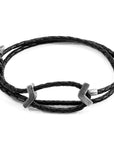 Midnight Black William Silver and Braided Leather SKINNY Bracelet