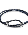 Indigo Blue William Silver and Braided Leather SKINNY Bracelet