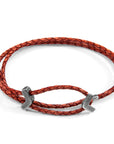 Amber Red William Silver and Braided Leather SKINNY Bracelet