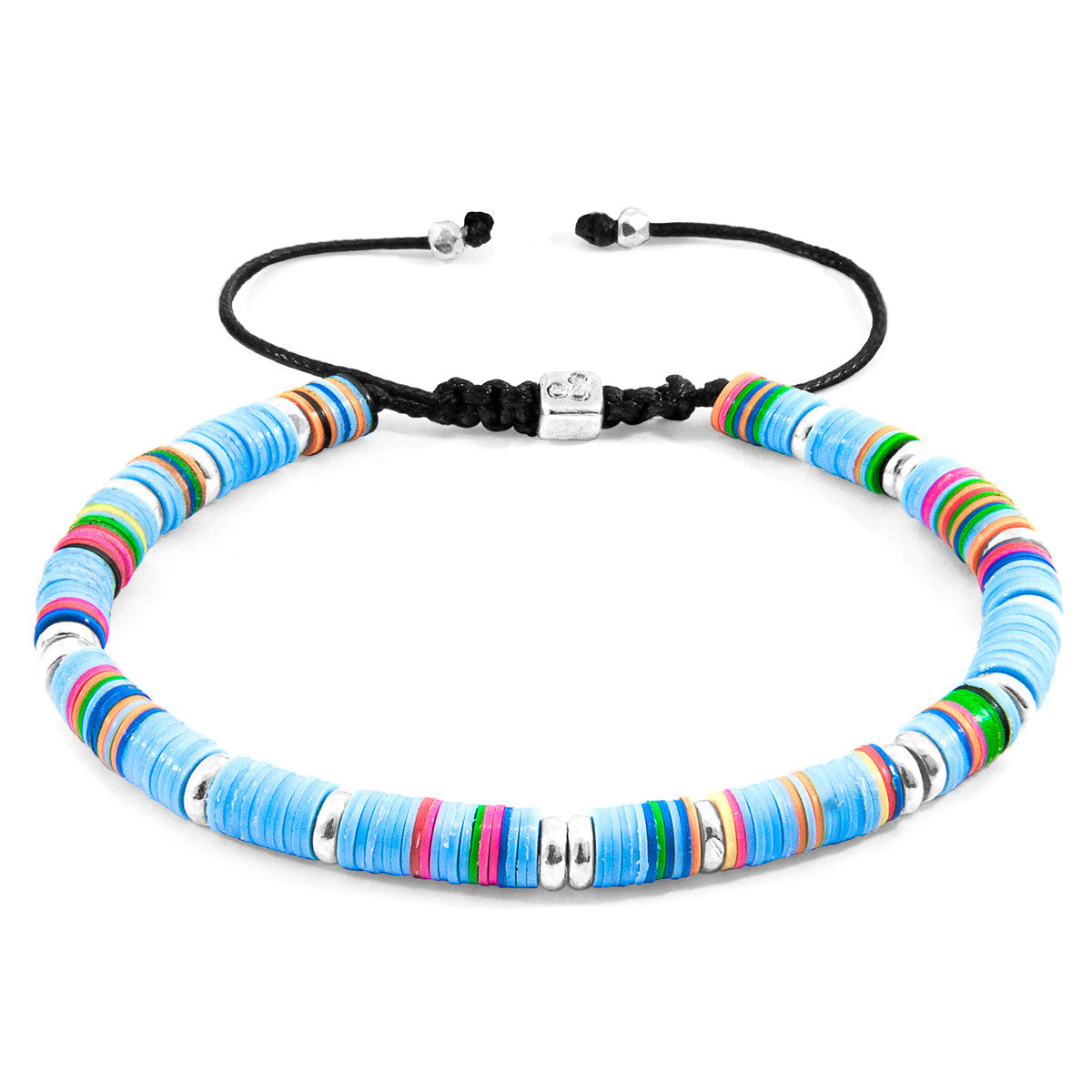 Turquoise Blue Kivu Silver and Vinyl Disc Macrame Bracelet