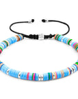 Turquoise Blue Kivu Silver and Vinyl Disc Macrame Bracelet
