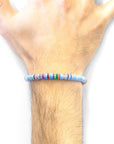 Turquoise Blue Kivu Silver and Vinyl Disc Macrame Bracelet