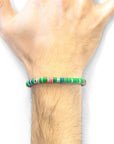 Green Kivu Silver and Vinyl Disc Macrame Bracelet