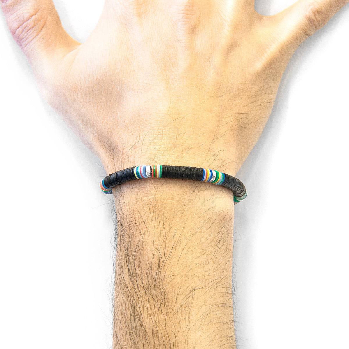Black Nakuru Silver and Vinyl Disc Bracelet