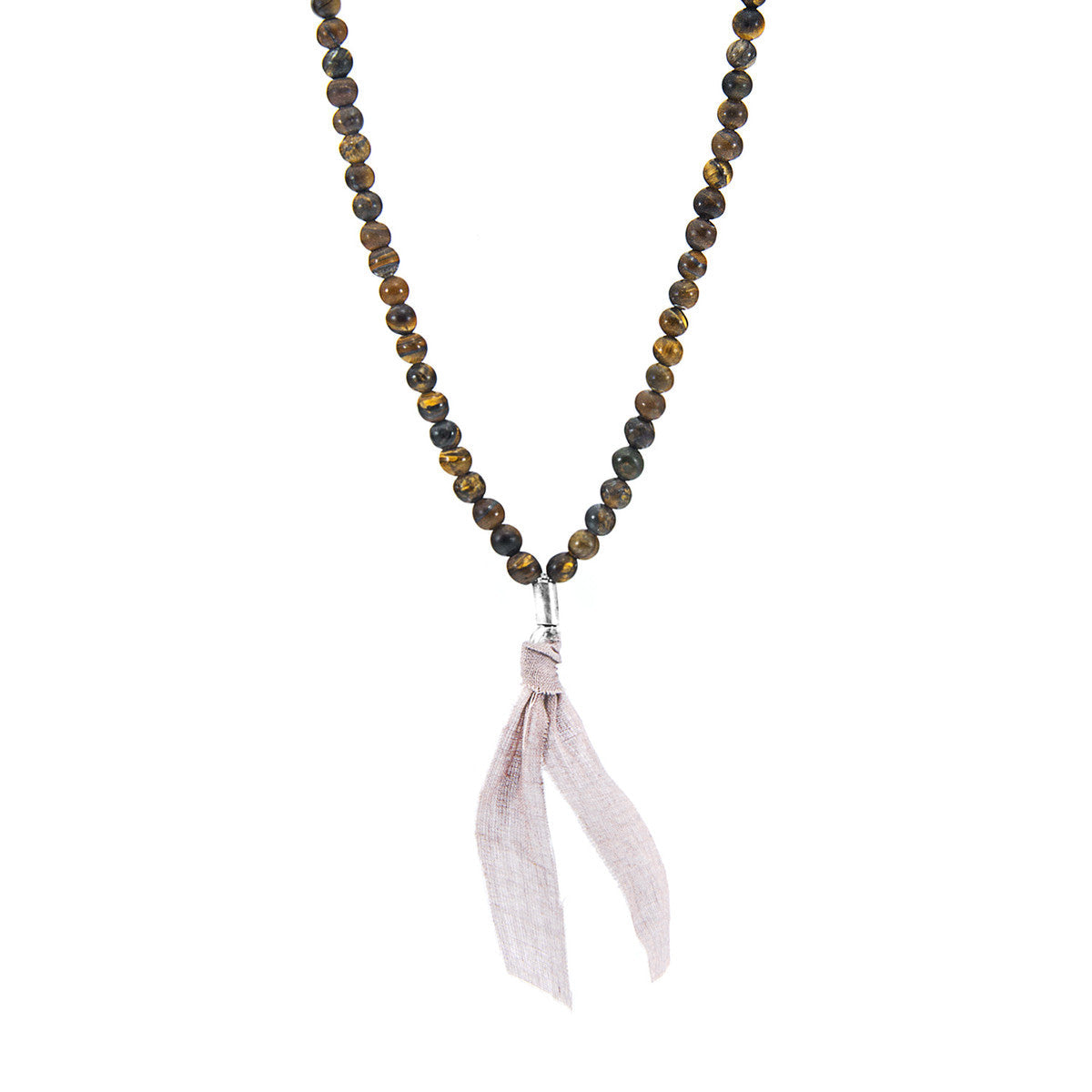 Brown Tigers Eye Luke Silver, Stone and Cotton Voile SKINNY Necklace x Wrap Bracelet