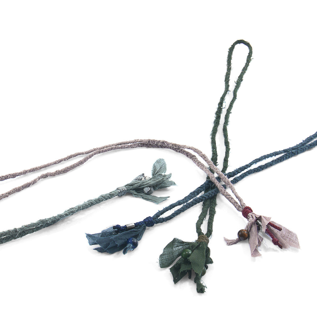 Green Jade Marcus Silver, Stone and Braided Cotton Voile SKINNY Necklace x Wrap Bracelet
