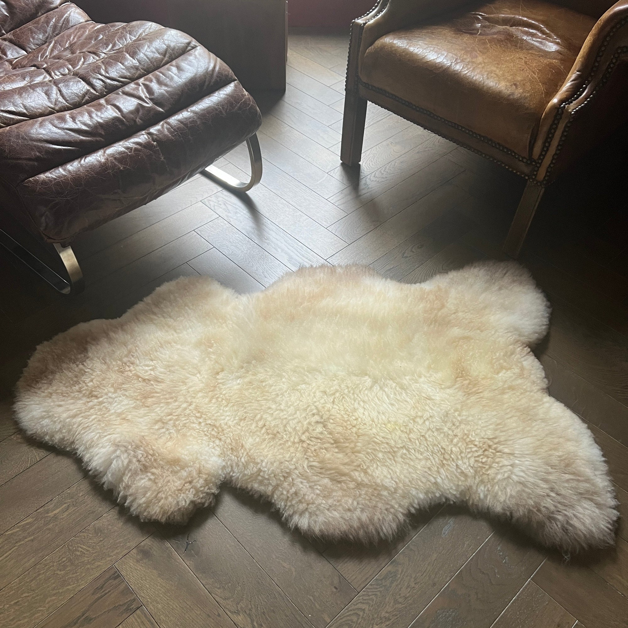 Premium champagne mix sheepskin rug, 100% natural free-range, luxury undyed fleece, soft silky fur, large size, best-selling rare breed by Wildash London at brixbailey.com