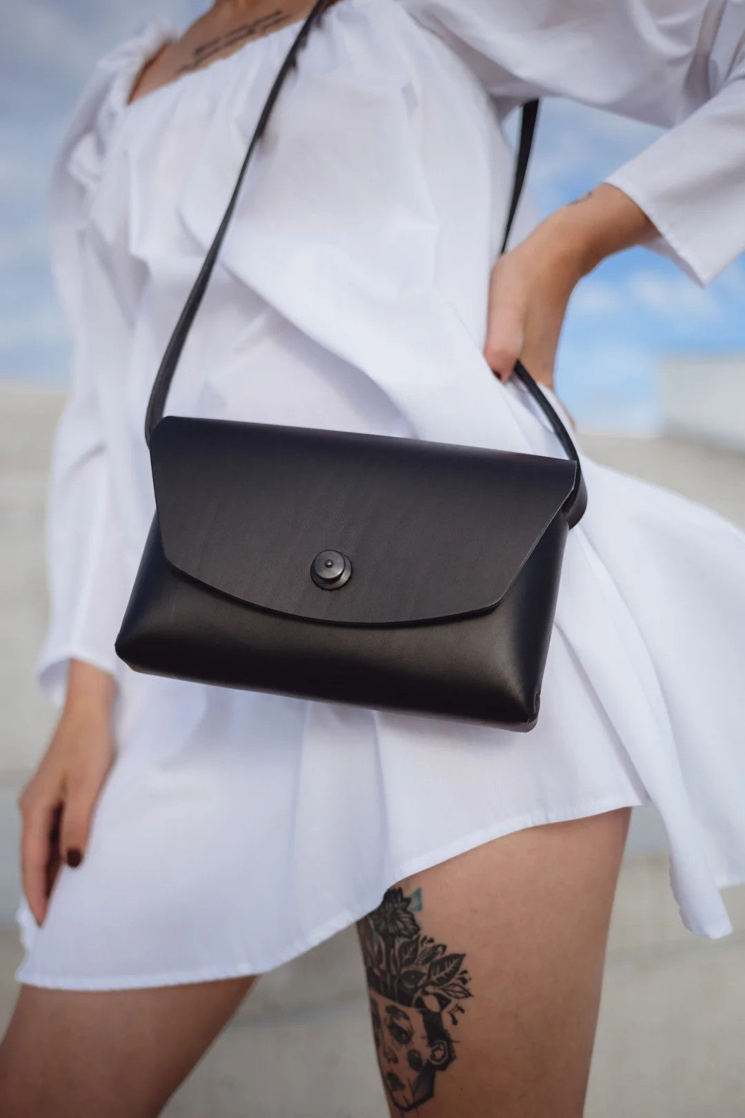 Black Leather Clutch Bag for Evenings Out
