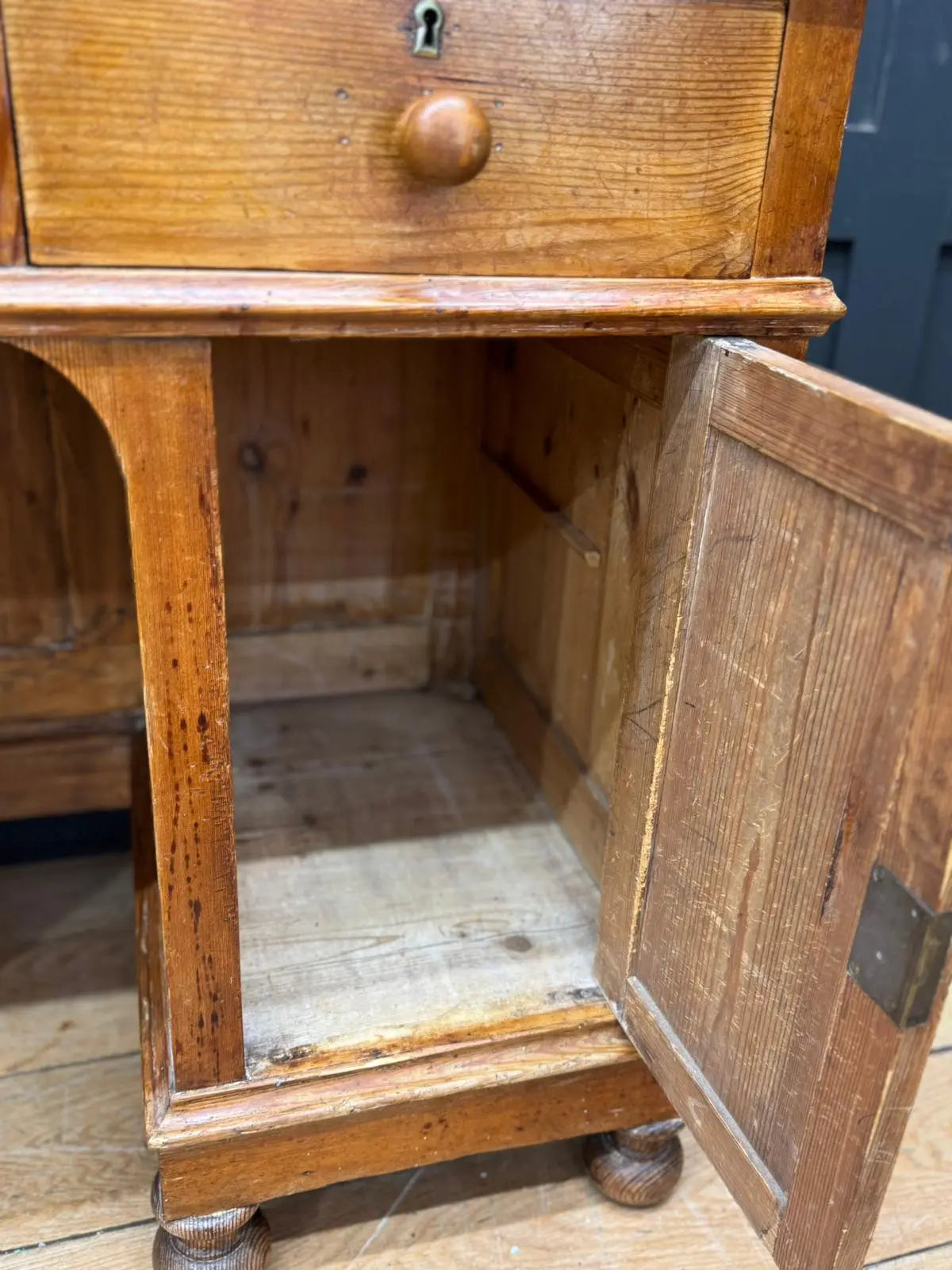Antique Pine Pedestal Desk Dressing Table with Cupboards &amp; Drawers