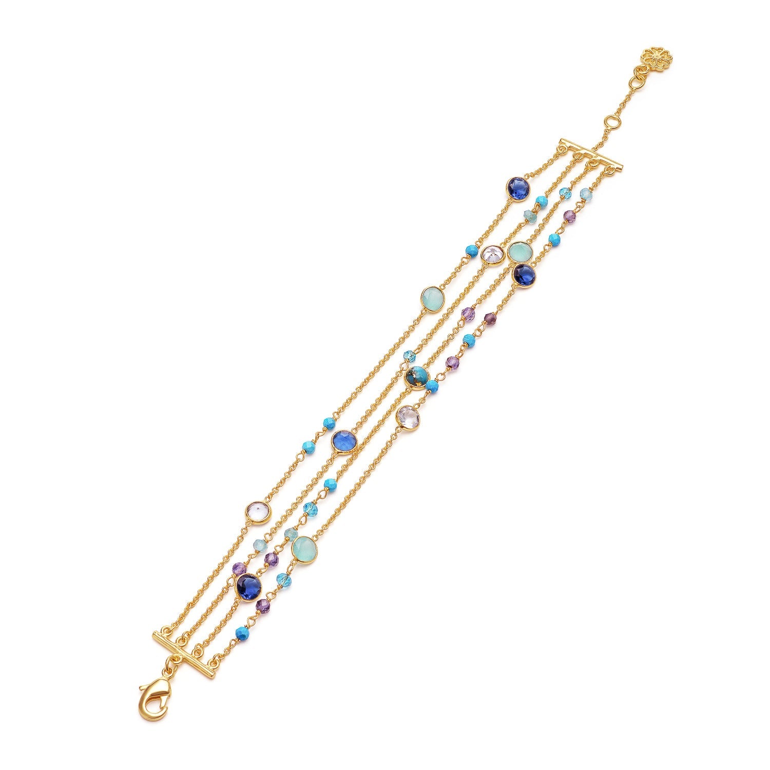Hydra Multi-Strand Gold Chain and Gemstone Bracelet  Iolite, Blue Topaz &amp; Apatite