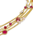 Hydra Multi-Strand Gold Chain and Gemstone Bracelet  Moonstone, Rose Quartz, Pink Jade & Pink Tourmaline