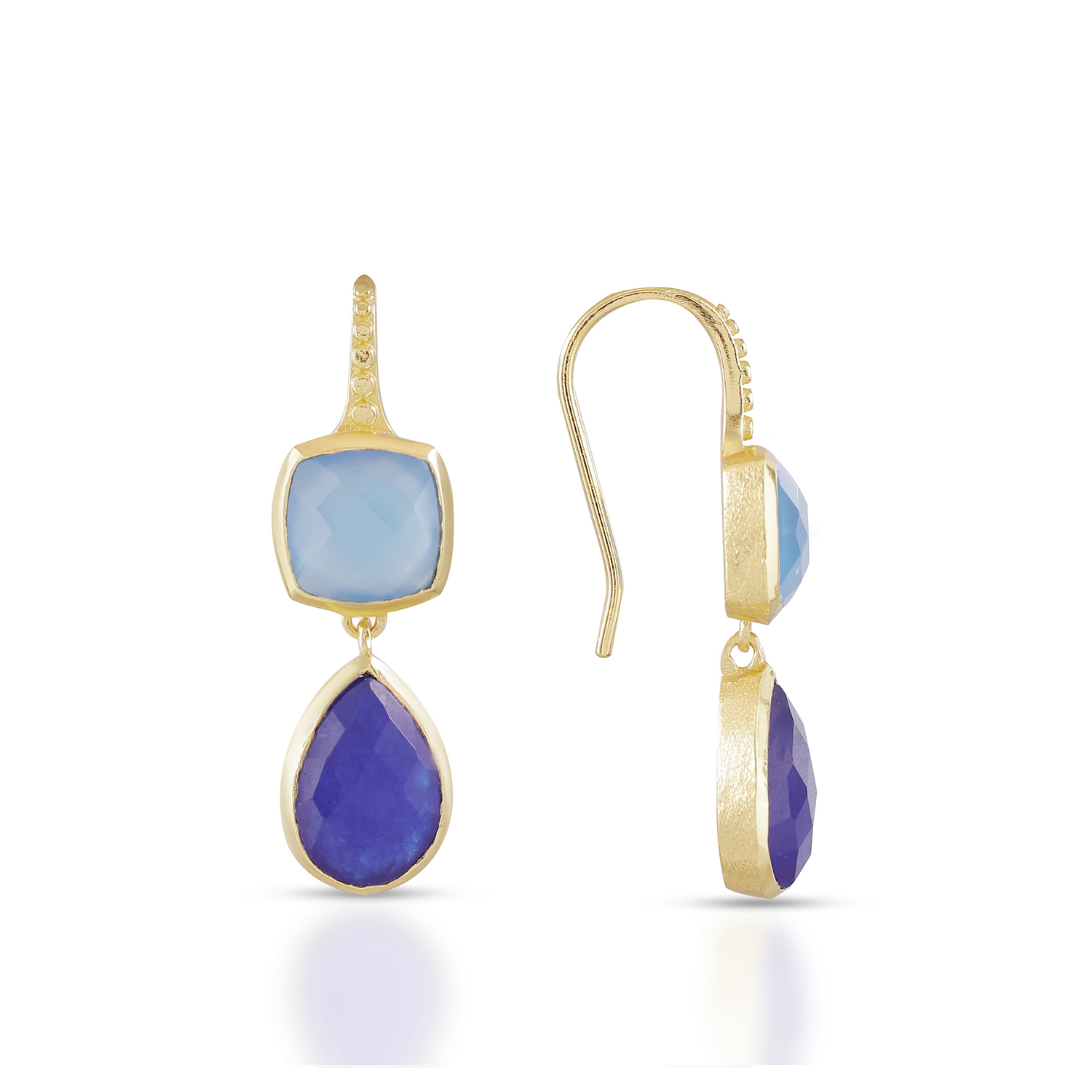 Charis Double Gemstone Earrings Blue Chalcedony &amp; Blue Jade