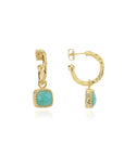 Square Amazonite Gemstone Charm Hoops in Gold