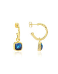 Labradorite Square Charm Gold Hoop Earrings