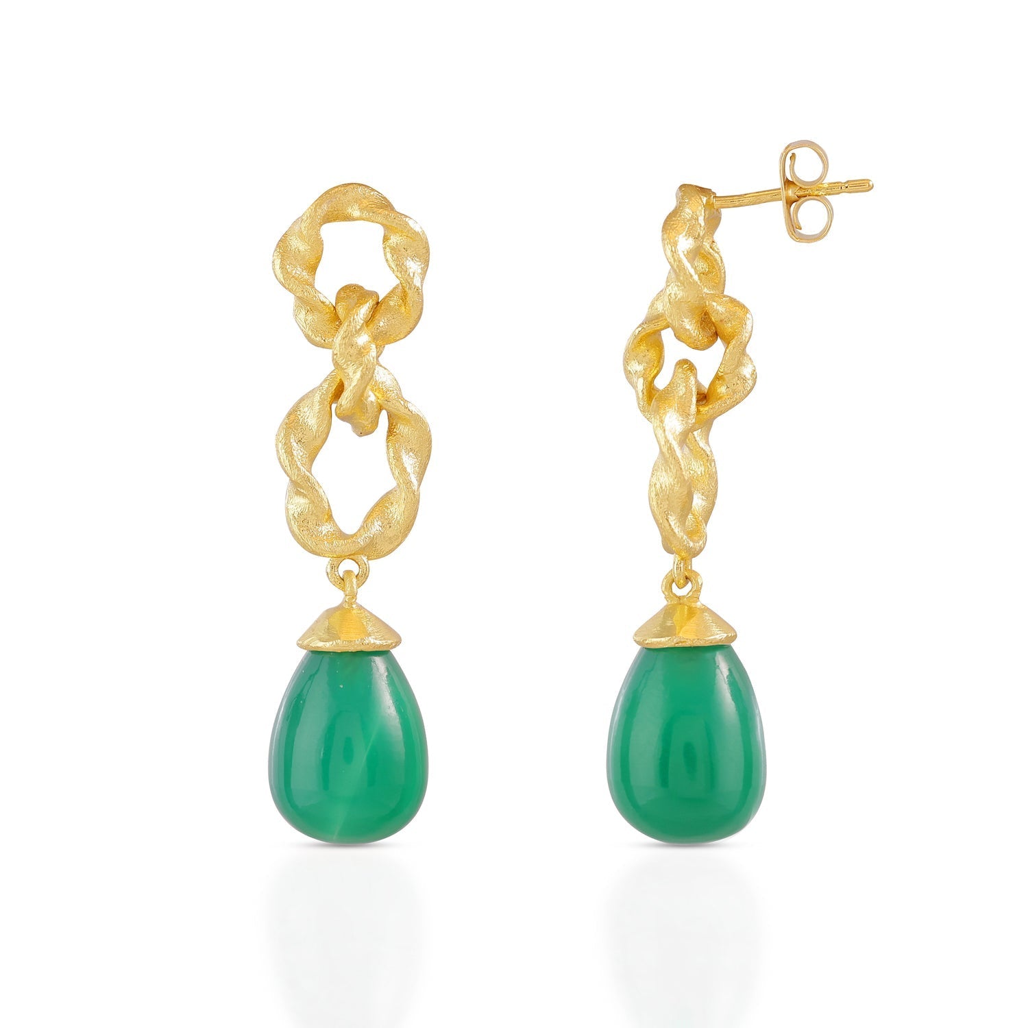Double Twisted Loops Earrings in Green Onyx