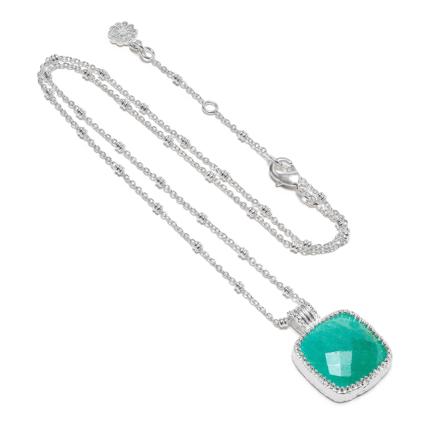 Large Square Amazonite Pendant in Silver