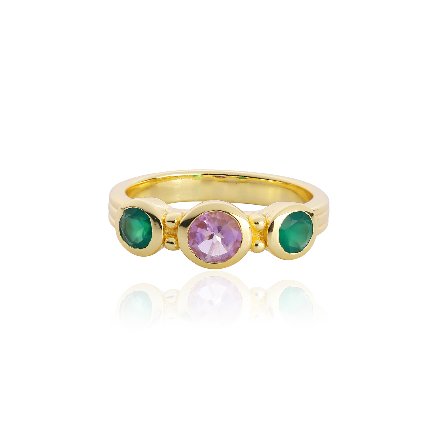 Iris Three Gemstones Ring Green Onyx &amp; Amethyst