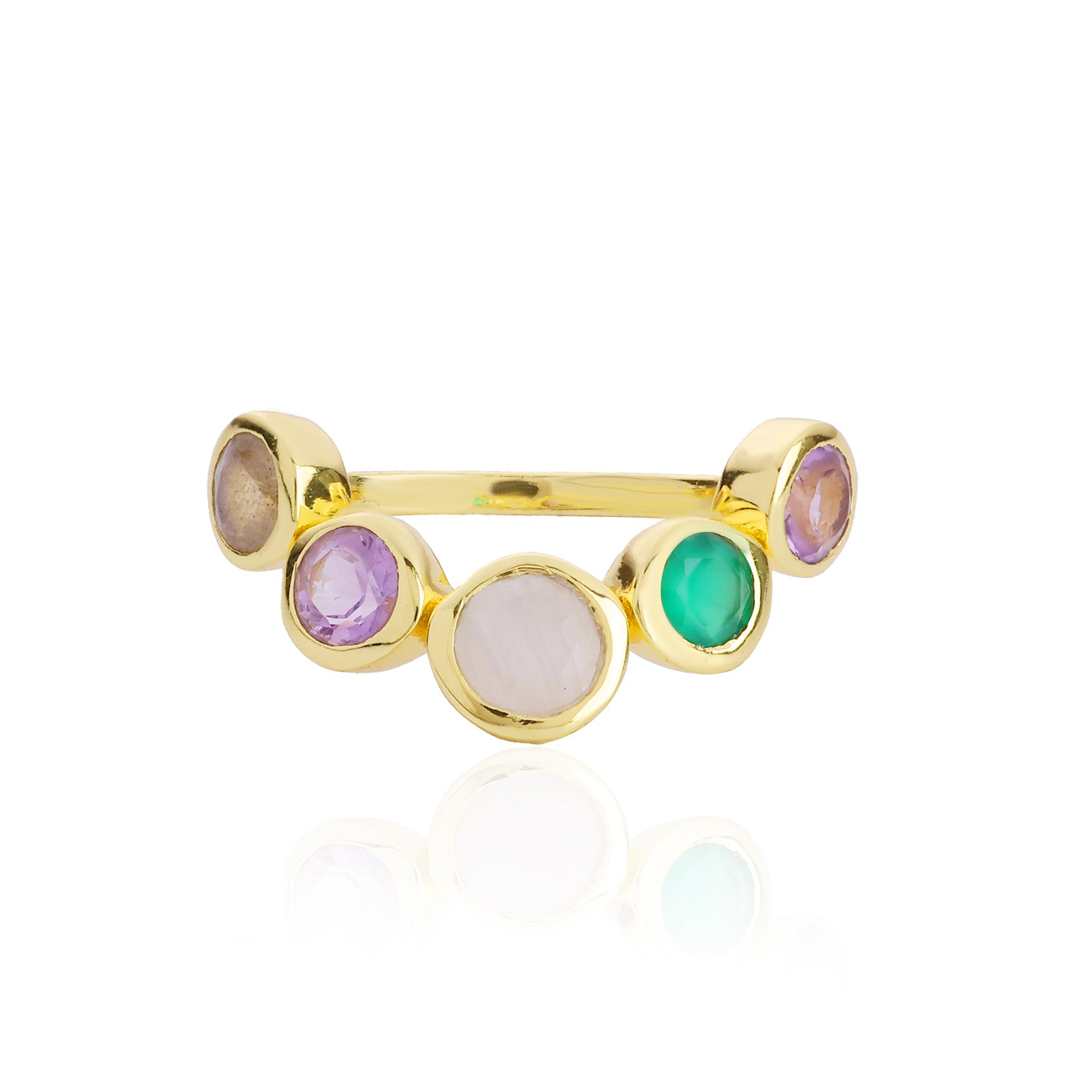 Iris Five Gemstones Ring Labradorite, Amethyst, Moonstone, Green Onyx &amp; Amethyst
