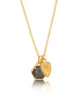 Thea Hexagon Gemstone and Palm Leaf Charm Necklace: Pyrite with Crystal