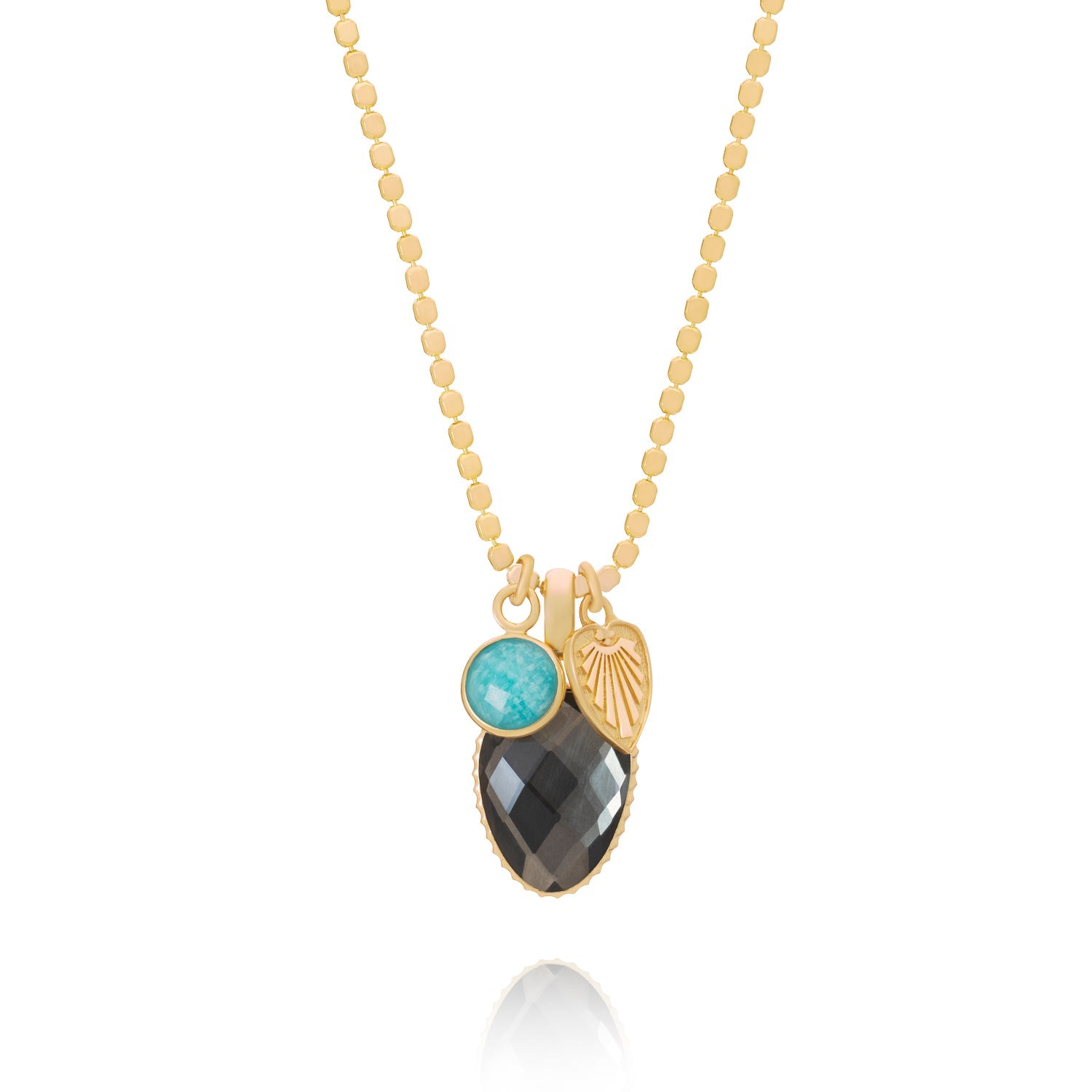 Odyssey Two Stone Pendant Necklace with Palm Leaf Charm Pyrite &amp; Amazonite