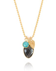 Odyssey Two Stone Pendant Necklace with Palm Leaf Charm Pyrite & Amazonite