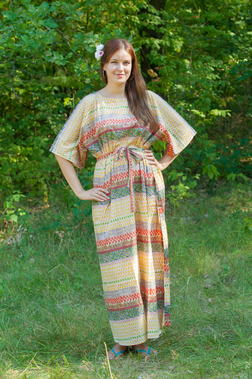 Yellow Mademoiselle Style Caftan in Abstract Geometric Pattern-0