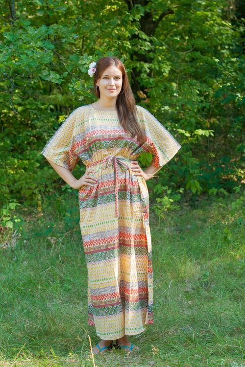 Yellow Mademoiselle Style Caftan in Abstract Geometric Pattern-1