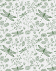 Monochrome Dragonfly Wallpaper with Wildflowers
