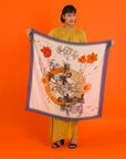 Blue 'Crustacean Silk' Silk Scarf, large square Silk Scarf with crab and tulip design from the Evolution Collection