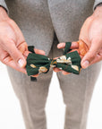 Green floral Silk Pocket Square and Bow tie in 'Forest' moth print
