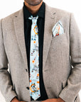 Pale blue silk tie with floral pattern 'Evolution' Men's Luxury Silk necktie