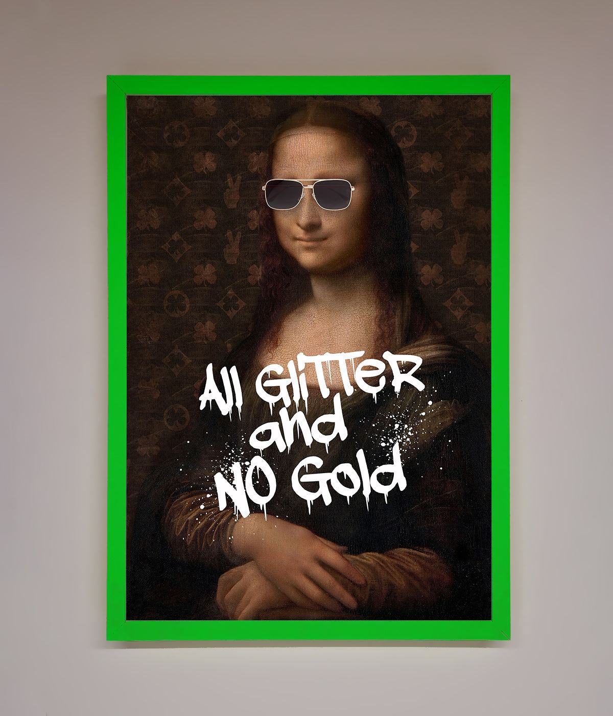 Luxury All Glitter No Gold Mona Lisa framed art print, glamorous modern twist on classic masterpiece, stylish home decor by Zestio at brixbailey.com
