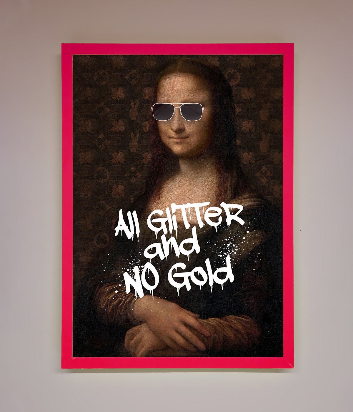 All Glitter No Gold Mona Lisa Framed Print, luxury handcrafted artwork, stylish modern twist on classic masterpiece by Zestio at brixbailey.com