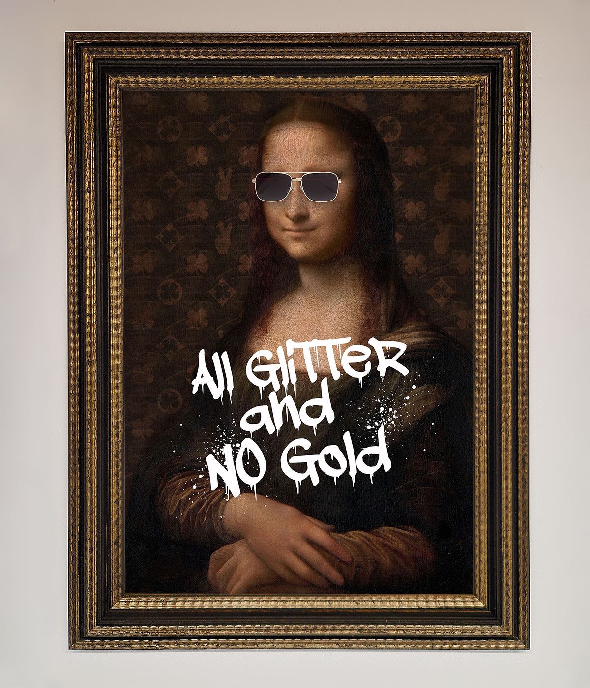 Luxury All Glitter No Gold Mona Lisa Framed Print, premium glamorous artwork for home or office decor by Zestio at brixbailey.com