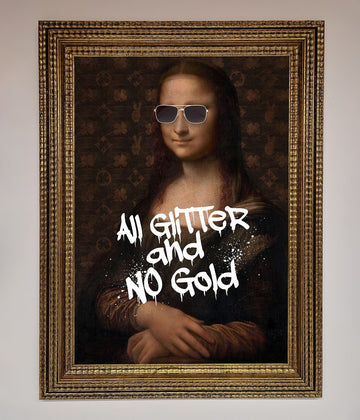 Luxury All Glitter No Gold Mona Lisa Framed Print, premium modern twist on classic artwork, stylish statement piece for home decor by Zestio at brixbailey.com