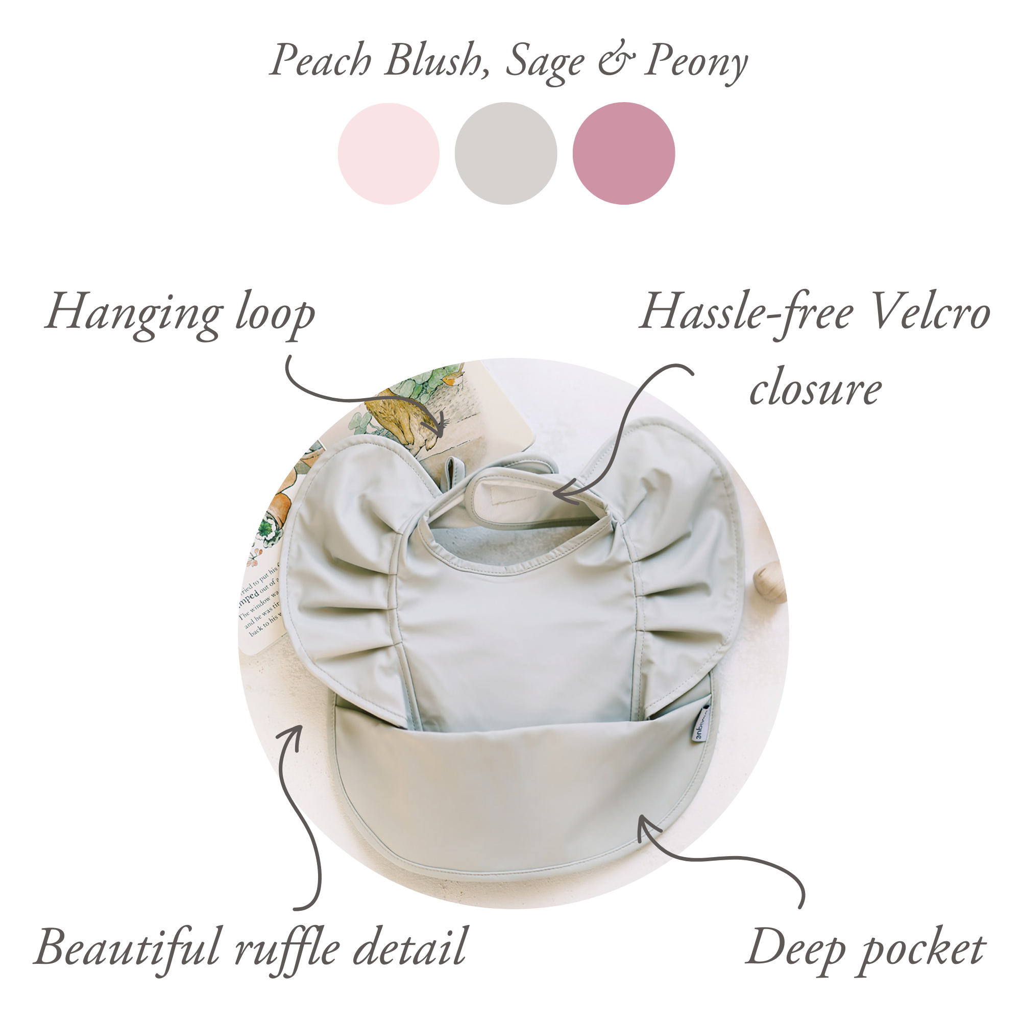 Ruffle Angel Bib - Best Seller 3 Pack Bundle Peach Blush, Peony &amp; Sage