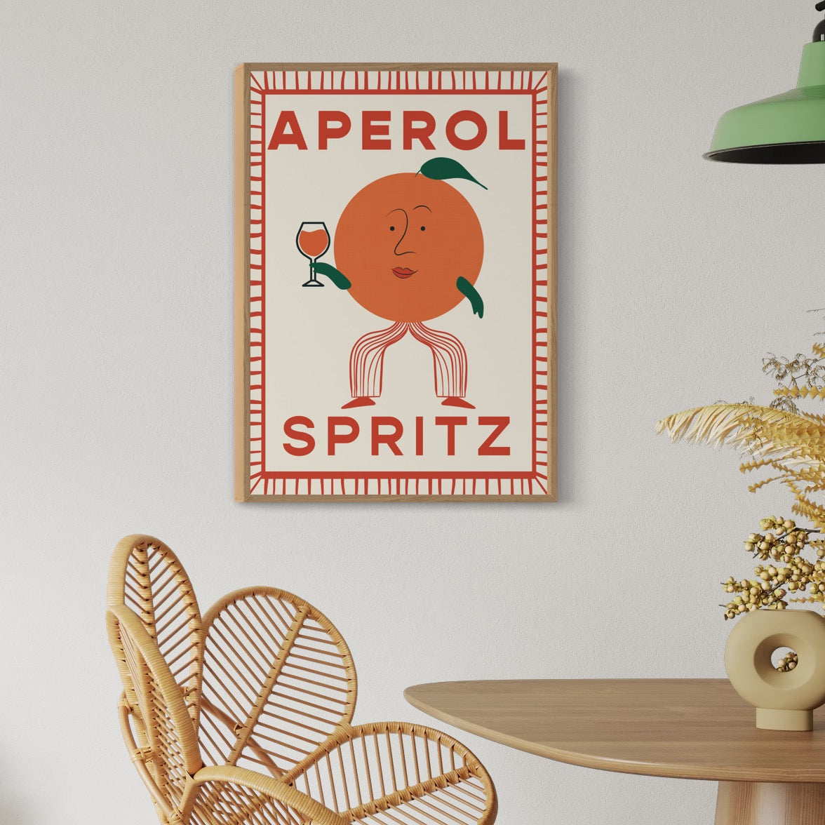 Premium Aperol Spritz Retro Print, Lucia Aperol Art, Vibrant Italian Drink Poster, Luxury Framed Wall Art, Handcrafted UK Print by Little Egret Design at brixbailey.com