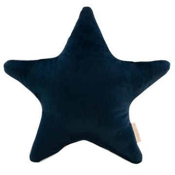 Luxury night blue velvet Aristote star cushion with off-white piping, premium eco-velvet, coordinates with Nobodinoz collection by Ella James at brixbailey.com