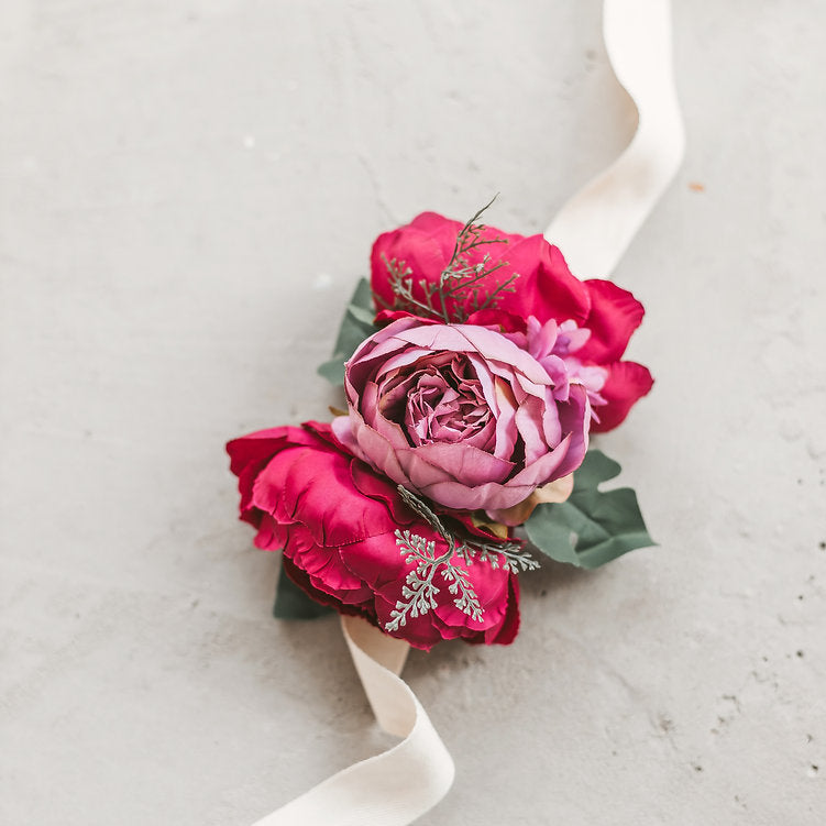Fuchsia Lilac Boho Floral Garland - Artificial Peonies for Weddings & Nursery Decor by Minicamp at brixbailey.com