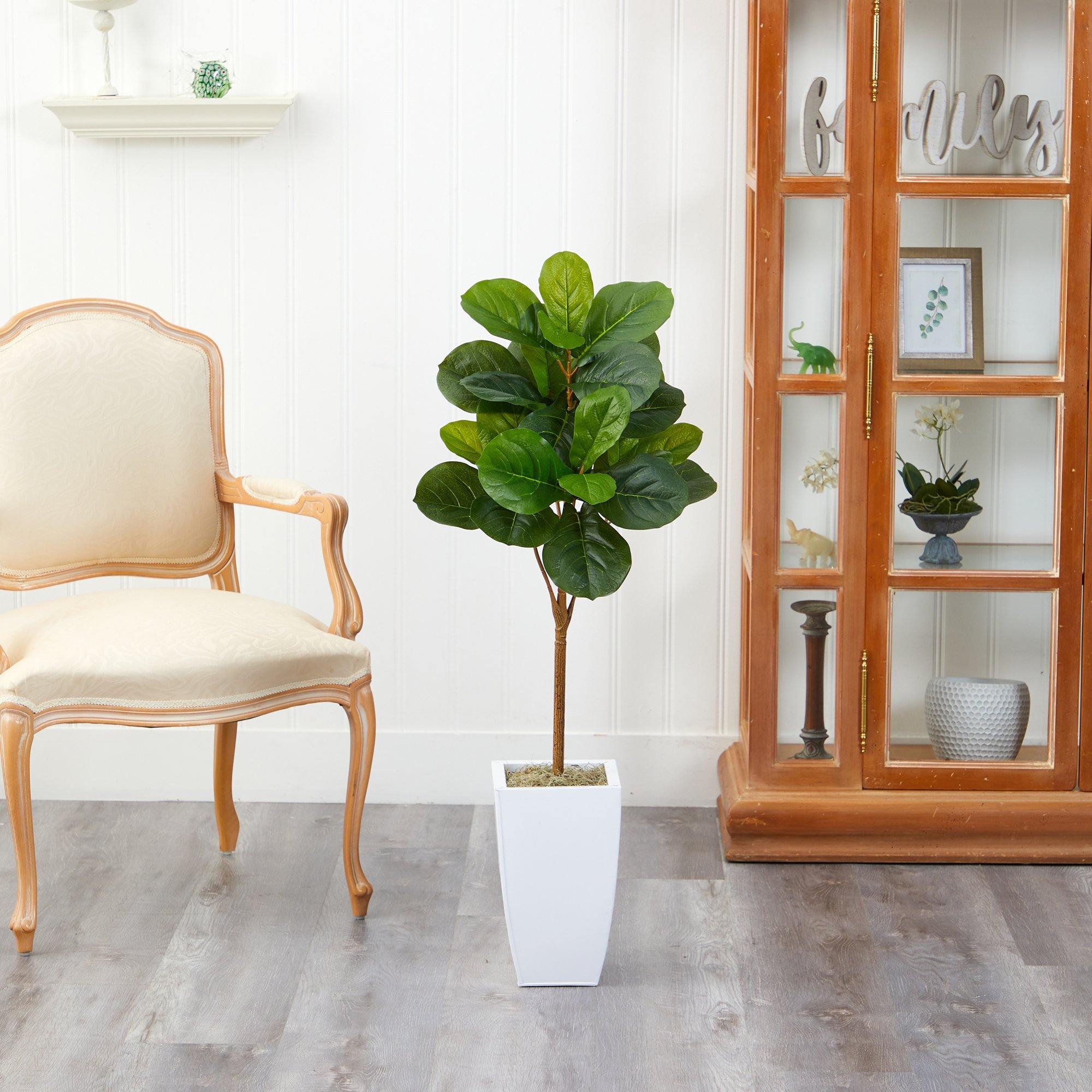 Artificial Fiddle Leaf Fig Tree in White Planter, 45”